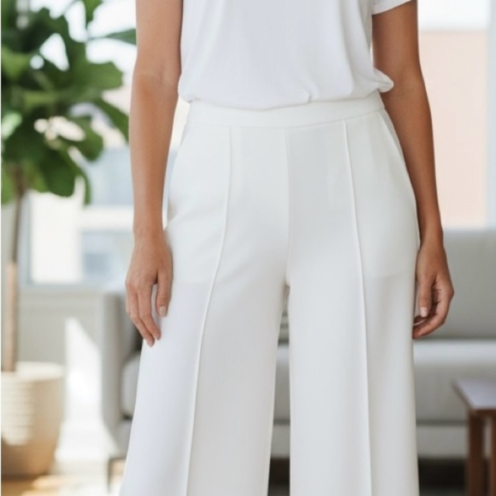 Wide Leg Crop Pants — White - Picture 3 of 3